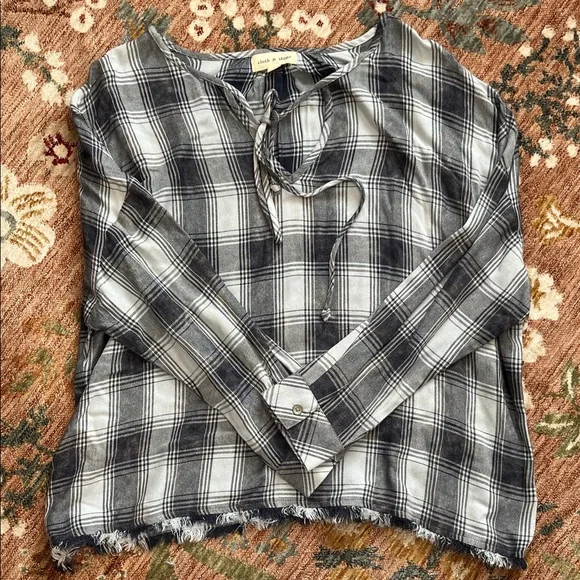 Cloth & Stone Blue and Gray Plaid Blouse - Picture 1 of 2